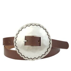 Big Silver Coin Buckle in skinny genuine leather belt